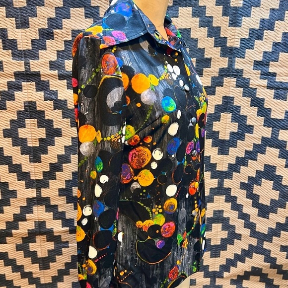 VINTAGE 70s psychedelic disco button down shirt dagger collar rainbow multicolor - Picture 6 of 13